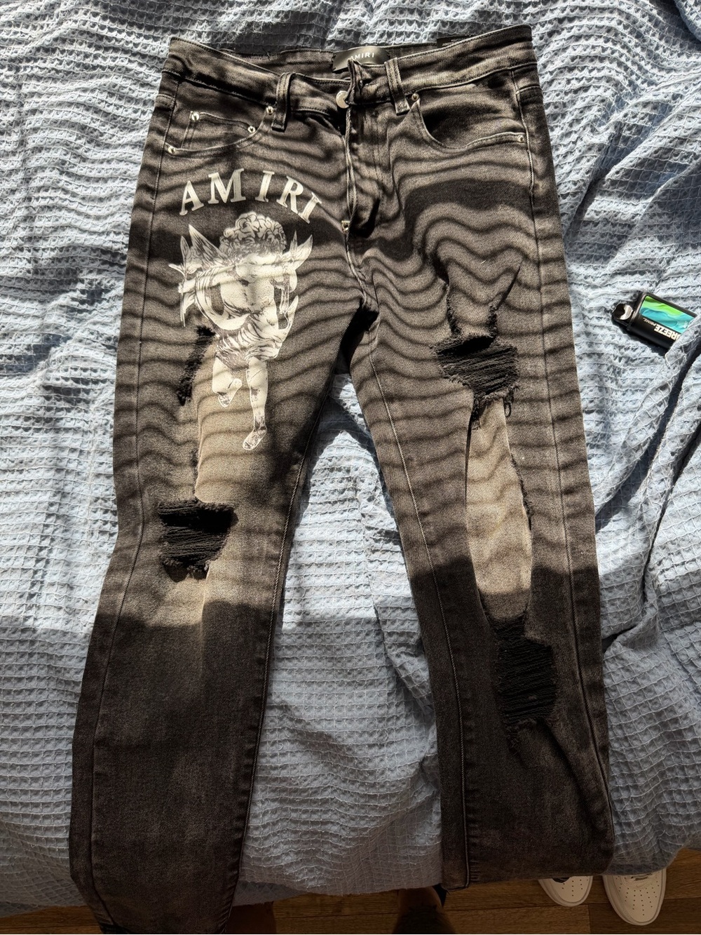 AMIRI Black Washed Skinny Jeans with Cherub Graphic